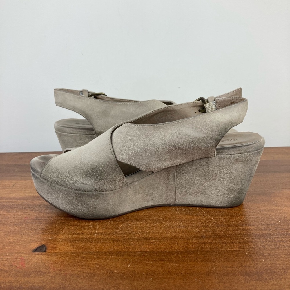 Chocolat Blu Wim Gray Suede Wedge Criss Cross Sandals Platform Women’s 9.5. - Picture 7 of 11